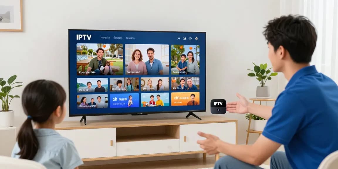 IPTV UK provider demonstrating a reliable streaming service to a family in their home.