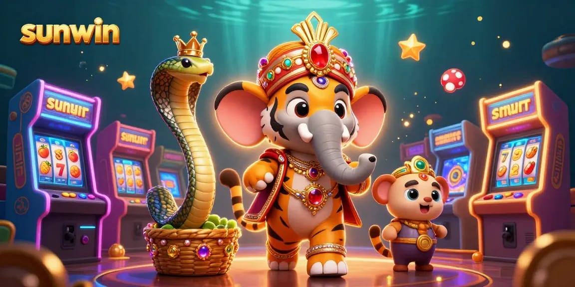 Experience the excitement of sunwin with a vibrant 3D casino scene featuring a majestic tiger and jewel-encrusted elements.