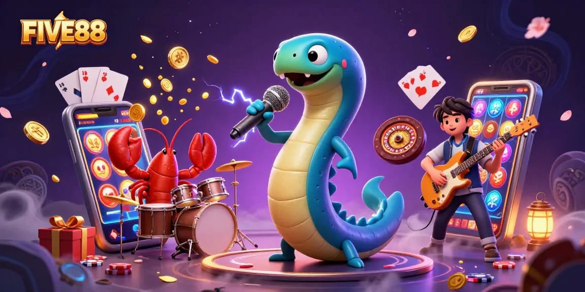 Experience the thrilling underwater casino stage at FIVE88 with vibrant characters and engaging gaming elements.