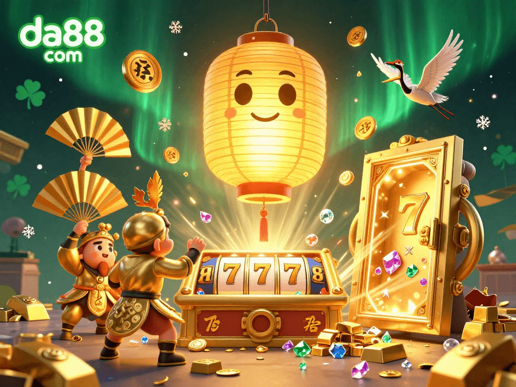 Experience rewards at da88 com with a lively casino scene featuring golden elements and gaming action.