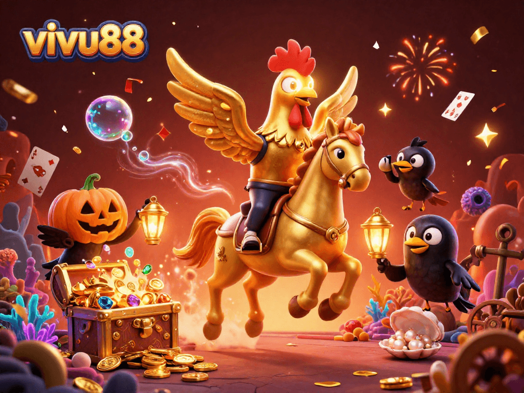 Engage in thrilling gameplay at vivu88 with a vibrant casino scene showcasing gold coins and festive elements.