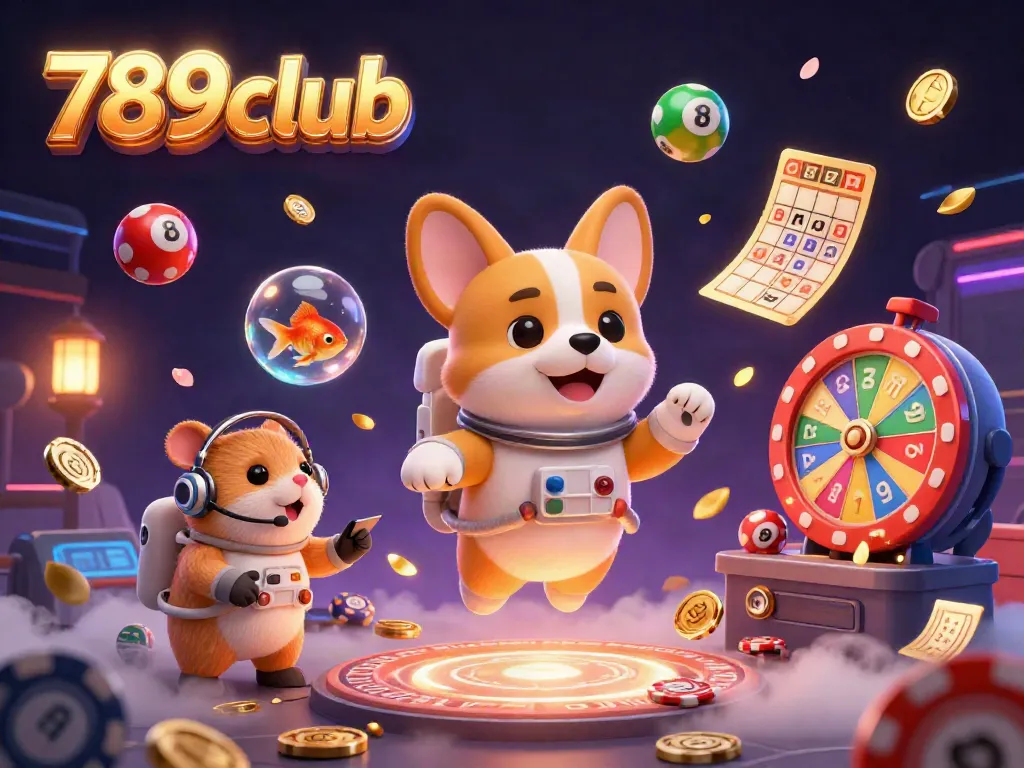 Engage with the thrilling 789club casino scene featuring a 3D astronaut corgi amidst vibrant casino elements.