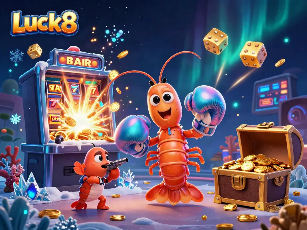 Experience thrilling jackpots with Luck8 in this dynamic casino adventure illustration.