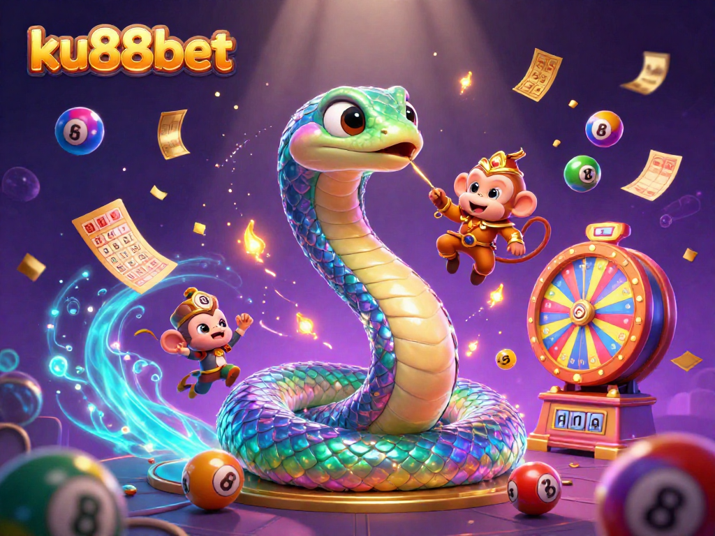 ku88bet's colorful lottery and gaming experience illustrated with vibrant characters and elements