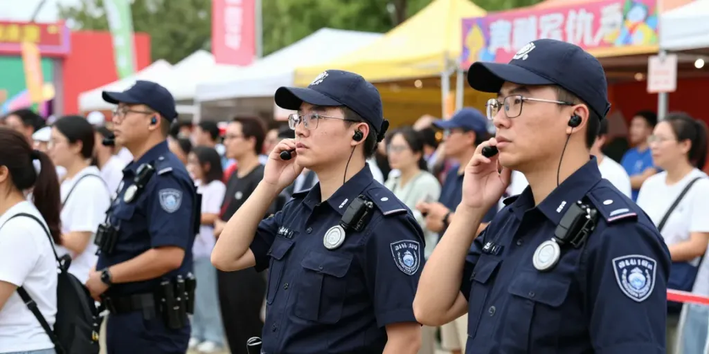 Event Security professionals ensuring safety at a vibrant local festival.