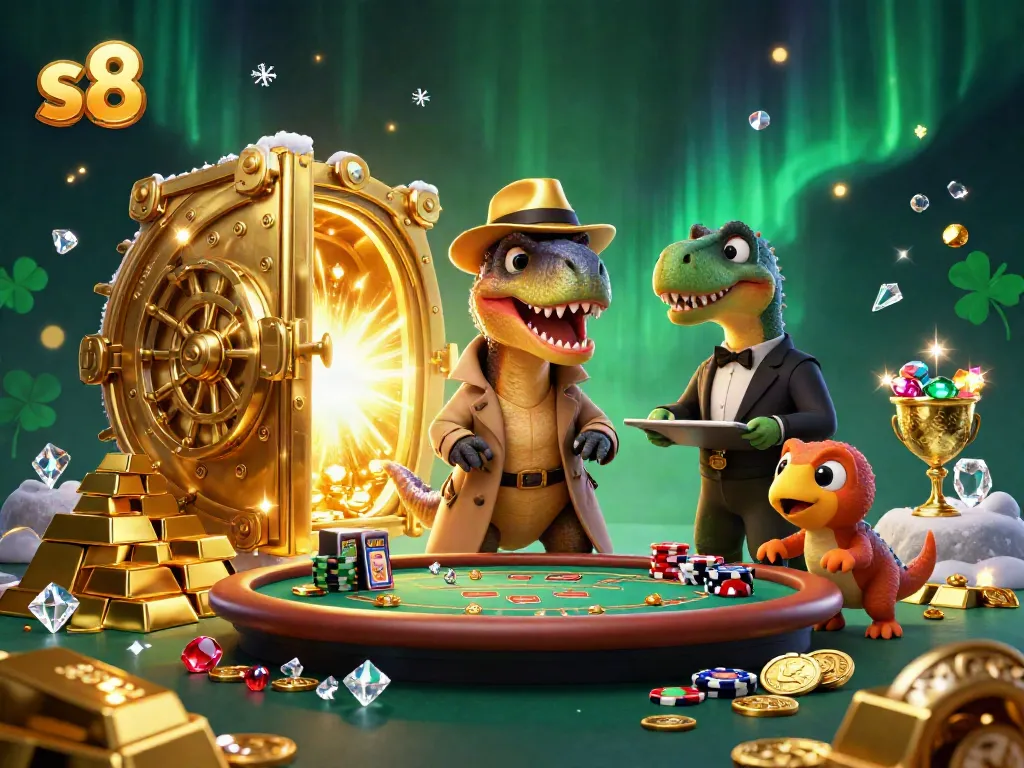 Betting with s8 as a whimsical velociraptor card counter interacts with a stegosaurus pit boss