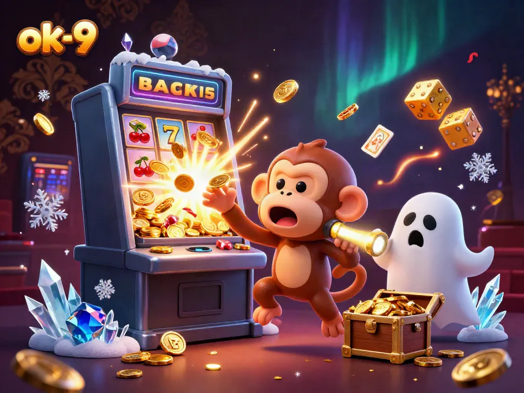 Experience thrilling moments with ok-9 featuring a mischievous monkey and puppy in a haunted casino.