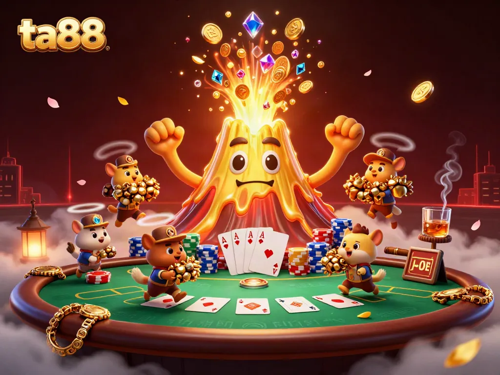 Experience the thrill of ta88 with an animated casino scene full of treasures and vibrant gameplay elements.