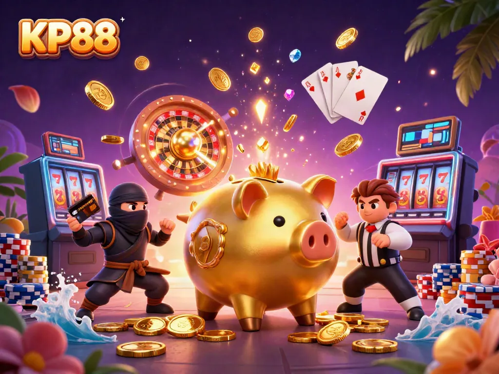 Experience the thrill of KP88 with a vibrant casino image showcasing dynamic characters and exciting gaming elements.