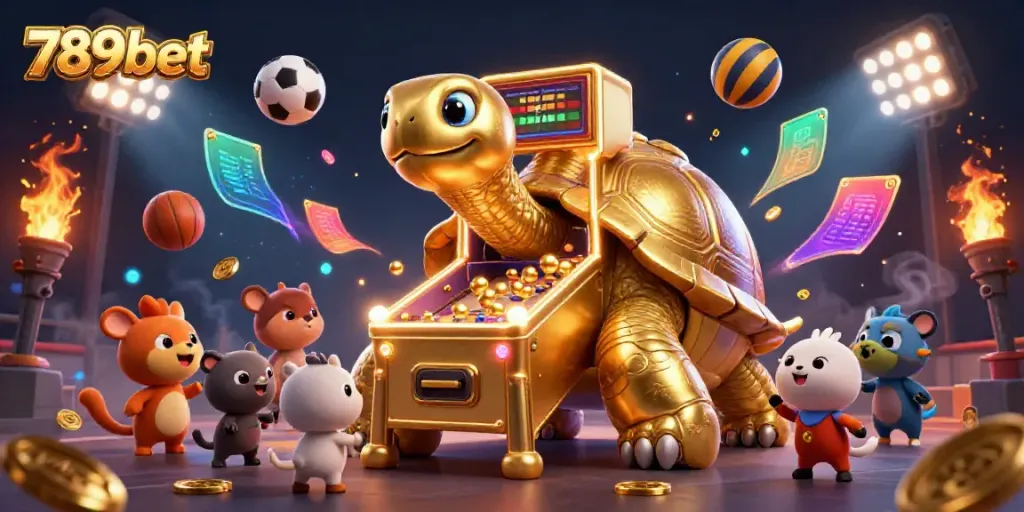 Experience thrilling gameplay at 789bet with our exciting golden tortoise-themed pinball machine scene