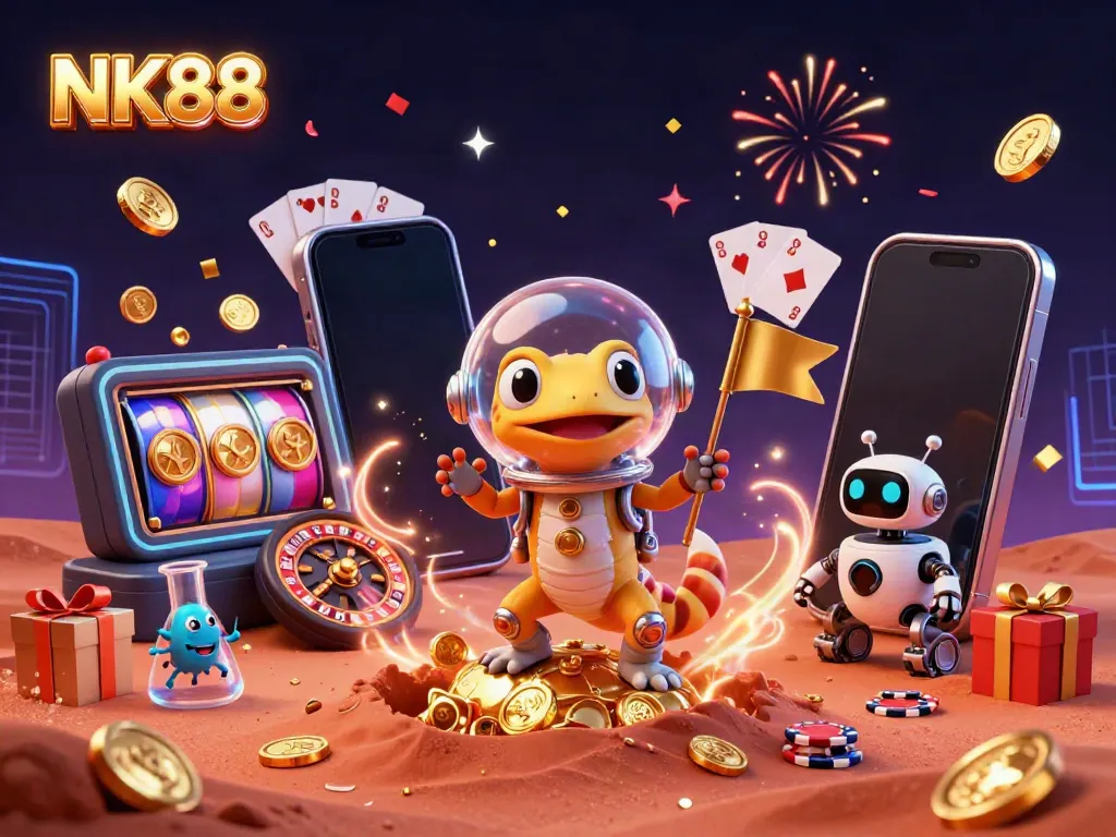 Engage with thrilling NK88 gaming adventures in a vibrant Martian casino scene.