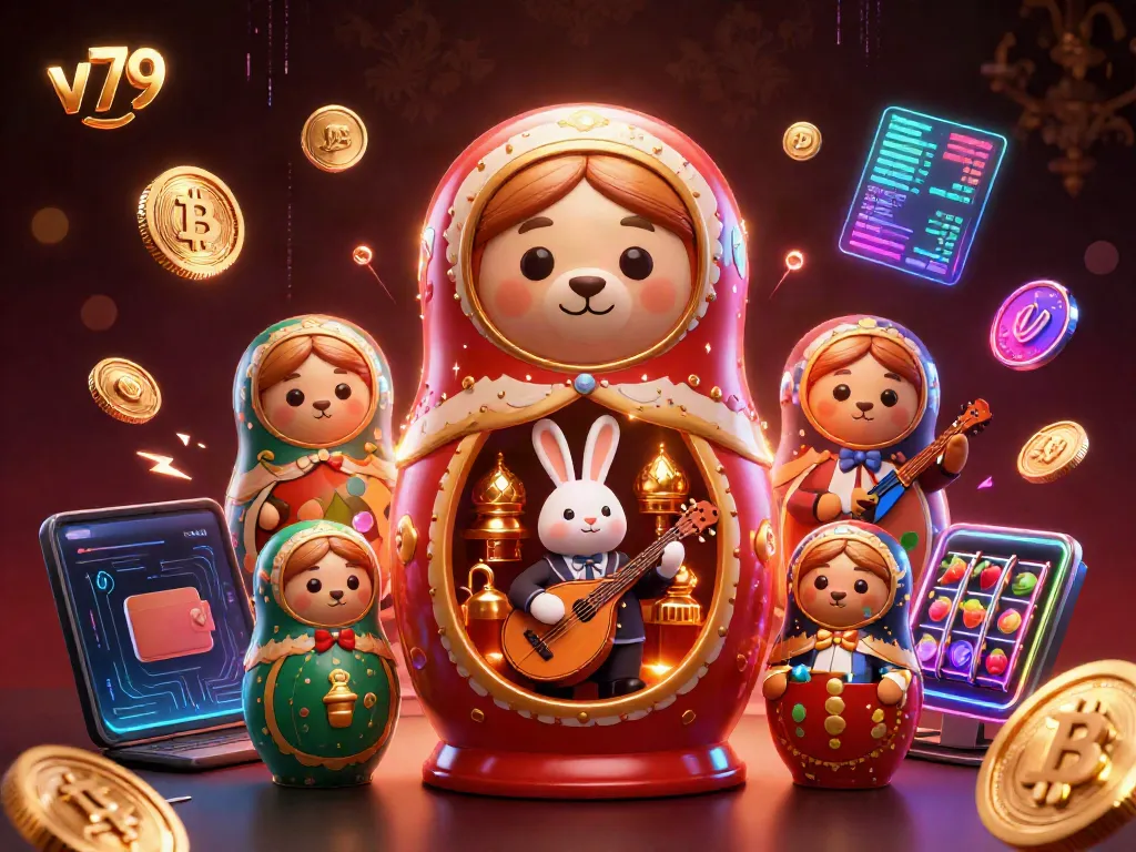 Experience vibrant casino excitement with v79, showcasing playful characters and dazzling crypto elements.