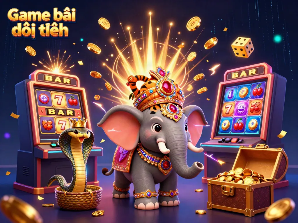 Experience the thrill of Game bài đổi thưởng in a vibrant 3D casino scene filled with action and excitement.