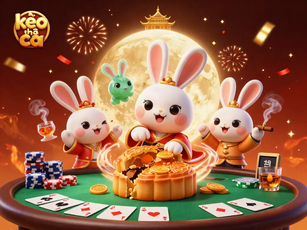 Experience kèo nhà cái with festive moonlit poker action featuring captivating cartoon characters.