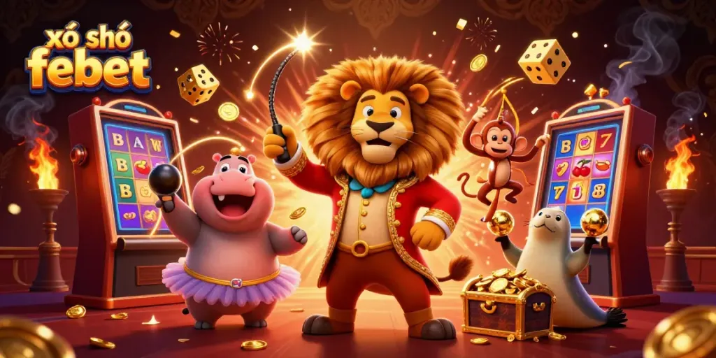 Experience the excitement of xổ số febet with vibrant 3D characters, dynamic elements, and a jackpot explosion in a lively casino scene.