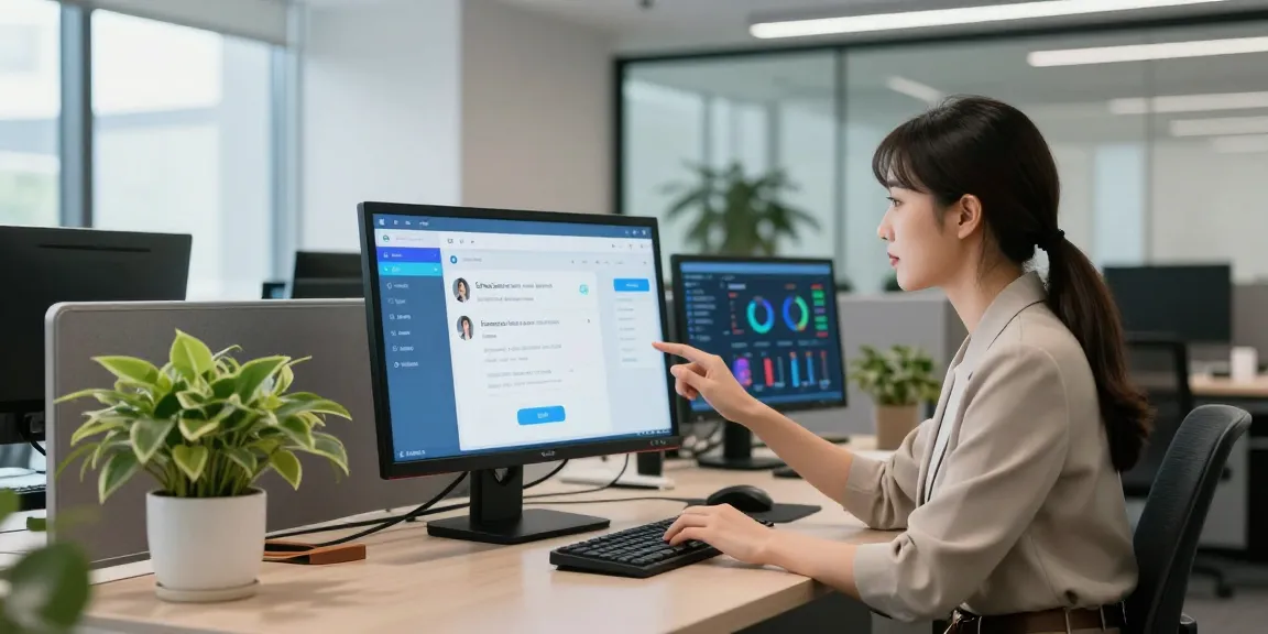 引人入勝的企業客戶服務場景，展示美洽人工智慧解決方案，包括分析和聊天機器人介面。