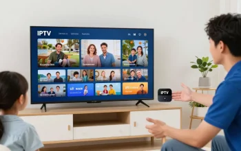 IPTV UK provider demonstrating a reliable streaming service to a family in their home.